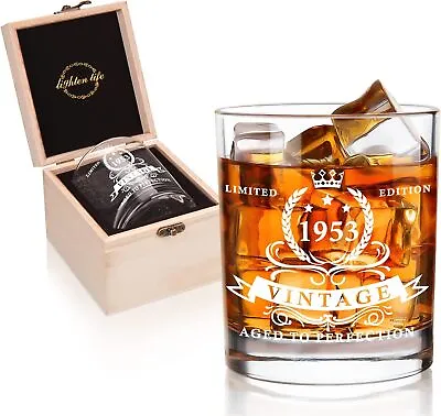 LIGHTEN LIFE 70th Birthday Gifts For Men 360ml1953 Whiskey Glass In Valued Wood • £14.07