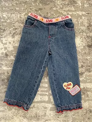 Sesame Street Girls Blue Denim Pants Jeans Sz 2T Elmo Zoe Best Friends • $8.99