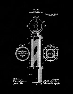 Barber Pole Patent Print Black • $21.85