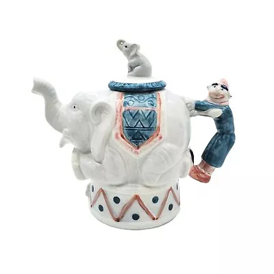 Vtg Circus Elephant Teapot Blue & Red Clown Bombay Co Novelty Dumbo Collectible • $19.89