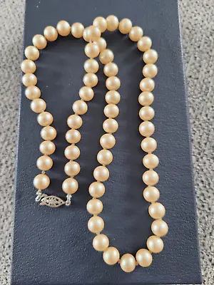 Vintage Faux Pearl Knotted Necklace W Silver Clasp J004 • $20