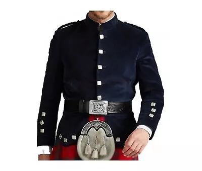 Men's Scottish Highland Navy Blue Velvet Kenmore Doublet Kilt Jacket For Men • £68.99