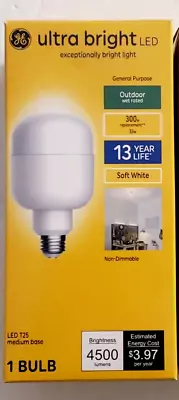 GE ULTRA BRIGHT LED T25 Bulb X 1_300 Watt_4500 Lumens_Indoor_Outdoor_Soft White • $23.99