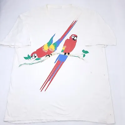 Parrot Bird Vintage Tee Shirt White Tropical Nature 90s Graphic Distressed XL** • $24.99