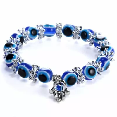 Retro Blue Turkish Evil Eye Bead Good Luck Protection Bracelet Bangle Hand Gift • $2.57