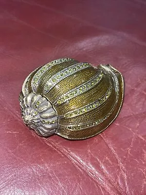 Vintage Brass Conch Sea Shell Trinket Box With Yellow Rhinestone  • $24.95