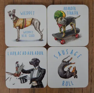 Set Of 4 Comical Dog Coasters Melamine Fun Novelty Home Gift • £9.19