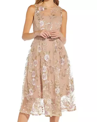 Adrianna Papell Women's Size 12 Floral Embroidery Fit & Flared Dress Beige NwT • $67.14