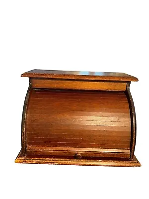Vintage Roll Top Bread Box Wood Rustic Primitive Country Kitchen Wooden Large • $55