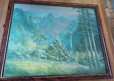 Vintage Foil Art  54  X 45 Cm  Mountain Forest  Scene Framed Signed  • $27.34