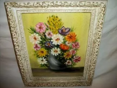 MID CENTURY FLORAL OIL PAINTING FRENCH PROVENCAL FRAME SIGNED 1960s STILL LIFE • $143.99