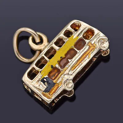 Vintage 9K Yellow Gold Enamel Double Decker Bus Charm Pendant 1.4 Grams • $140