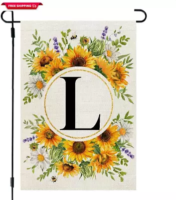 Summer Monogram Letter L Garden Flag Sunflower 12X18 Inch Double Sided Outside S • $15.71