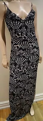 MATTHEW WILLIAMSON Black & White 100% Silk Star Print Evening Maxi Dress UK10 • £189