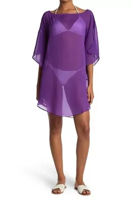 Echo Womens Purple Flutter Sleeve Chiffon Caftan Cover Up Swimwear Sz S NWT • $28.89