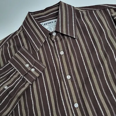 Avirex Men's L Large Long Sleeve Button Front Brown Striped Shirt • $18.35