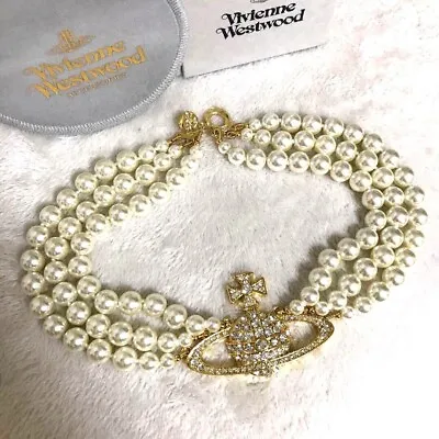 Vivienne Westwood Necklace Triple Strand Pearl Choker Gold Ladies Accessories • $102.49