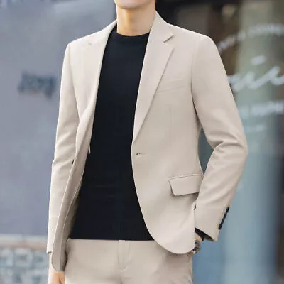 Slim Fit Dress Suit-Jacket Top Long Sleeve Business One Button Blazer Coat Men's • $41.58