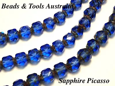 Czech Fire Polished Glass Bead 6mm - Renaissance - Sapphire Picasso (25pc) • $4.50