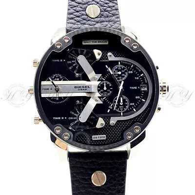 New Diesel DZ7313 Black Leather Band Mr.Daddy Oversized Chronograph Men's Watch • $258