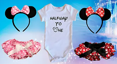 Girls Six Months Minnie Mouse Half Birthday Outfit Set Halfway To One • $28.46