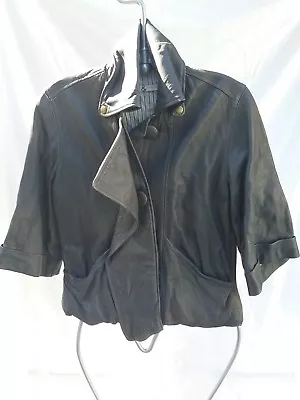 EUC Mike & Chris Gray Leather Blazer Jacket Bomb Crop Motorcycle Made In USA • $175