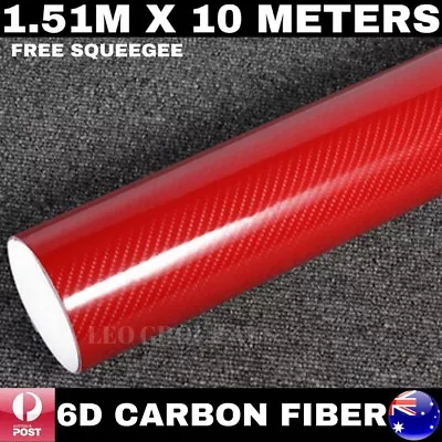 6d Red Super Ultra Gloss Carbon Fibre Fiber Car Vinyl Wrap Film 4d 1.51m X 10m • $239.99