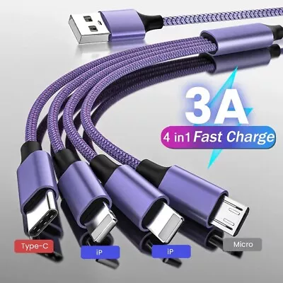 Multi Charging Cable 4 In 1 Multiple USB Fast Charger For IPhone Type C Micro • $10.95