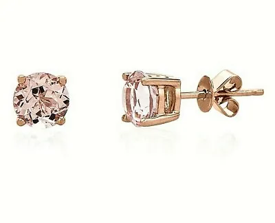 1.25 Ct.  Peach Morganite Round Stud Earrings - 14k Rose Gold Plated Silver • $36
