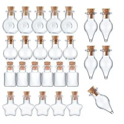 25pcs Mini Glass Bottles With Cork Lid 5 Classic Shape Small Glass Jar Wishing • £6.34