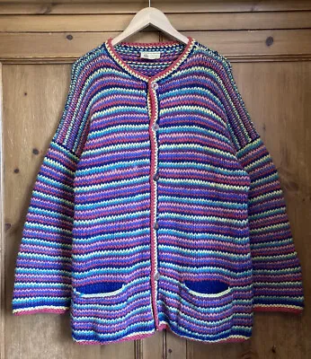 £49.99 • Buy Vintage Patchwork XL Rainbow Cardigan Amano Wool Handknit Handmade Pachamama