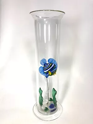 Art Glass Fish On Wire Fixed On Base With Applied Glass Decor In Clear Bud Vase • $9.99