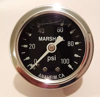 Marshall Gauge 0-100 Psi Fuel / Oil Pressure Black 1.5  Diameter Liquid Filled • $22.99