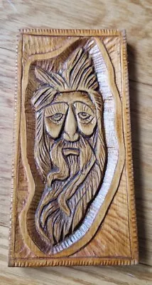 Green Man Hand-made Carved Ornament Wooden Pagan Spirits Size 10 X 19 Cm • £7.22