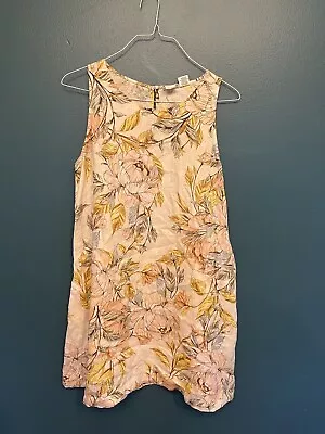 Nicole Miller Beige Floral Print Linen Midi Summer Shift Dress - Size L • $20