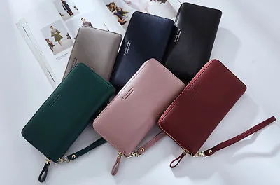 Lady Quality Vintage Large Zipped Leather Wallet Phone Case  Purse Long Clutch • £10.99