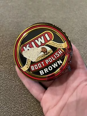 Vintage Kiwi Boot Polish Brown Wax Shoe Polish Advertising Tin (JL) • $9.99