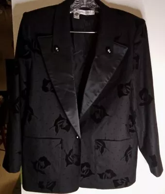 $44 • Buy Simon Chang Pure New Wool Black Floral Jacket Women's Size 1o