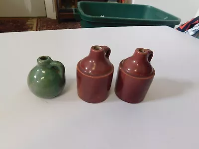 Three VINTAGE UHL POTTERY MINIATURE Jugs Dusty Rose And Green • $10.99