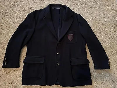 Vintage 1990s POLO RALPH LAUREN Mens Navy Wool Crest Plaid Collar Blazer Sz XL  • $125