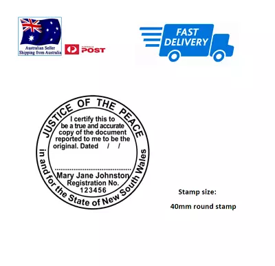 NSW09 JP JUSTICE OF THE PEACE NSW Custom Name Stamp Pre Ink Self Inking Stamp • $28.99