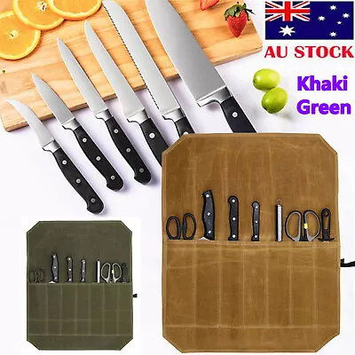 Knife Bag Canvas Chef Roll Bag With 7 Slots Pocket For Kitchen Storage Bags 2023 • $21.89