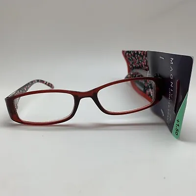 E113 Foster Grant THELMA Red 1.50 Reading Glasses W/Case  READERS MAGNIVISION • $7.95