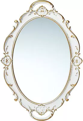 LONGWIN White Vintage Oval Wall Mirror For Wall Decor Decorative Ornate Hanging • $30.59