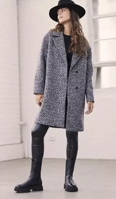 Decjuba Elise Animal Print Car Coat Grey 10 Women’s Wool Blend NWT RRP $179.95 • $70