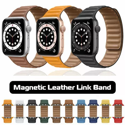 $14.98 • Buy For Apple Watch Series 8 7 6 5 4 3 2 SE Leather Link Band Magnetic Strap 38-45mm