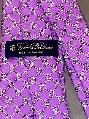 BROOKS BROTHERS Tie SILK Made In USA Purple Silver Necktie CHAIN LINKS KNOTS • $11.99