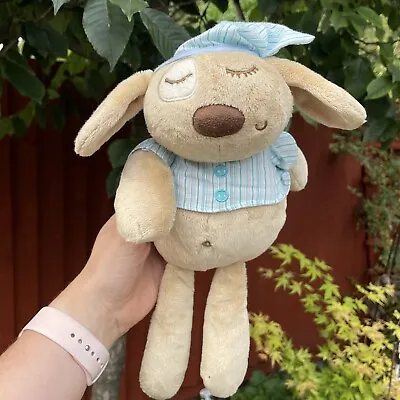 Mamas & And Papas Sleeping Puppy Dog Soft Toy Plush Baby Comforter Striped Hat • £15