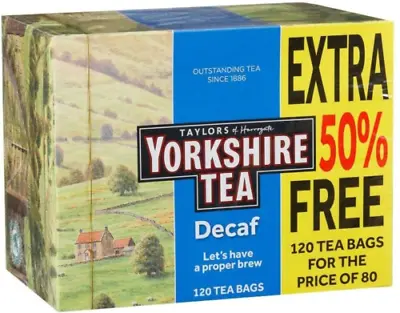 DECAF Yorkshire Tea 120 Tea Bags Taylors Of Harrogate Decaffeinated Ethical Tea • $33