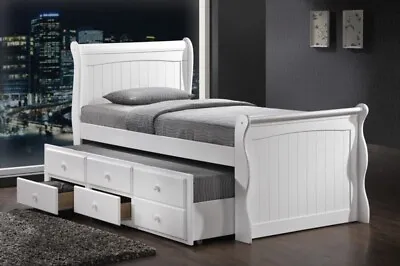 Camford Kids Solid Wood Captains Bed | 3 Storage Drawers | 3ft Single Guest Bed • £559.99